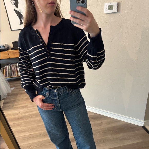 Sezane Leontine Jumper Sweater in navy blue white stripes size medium - Picture 4 of 8